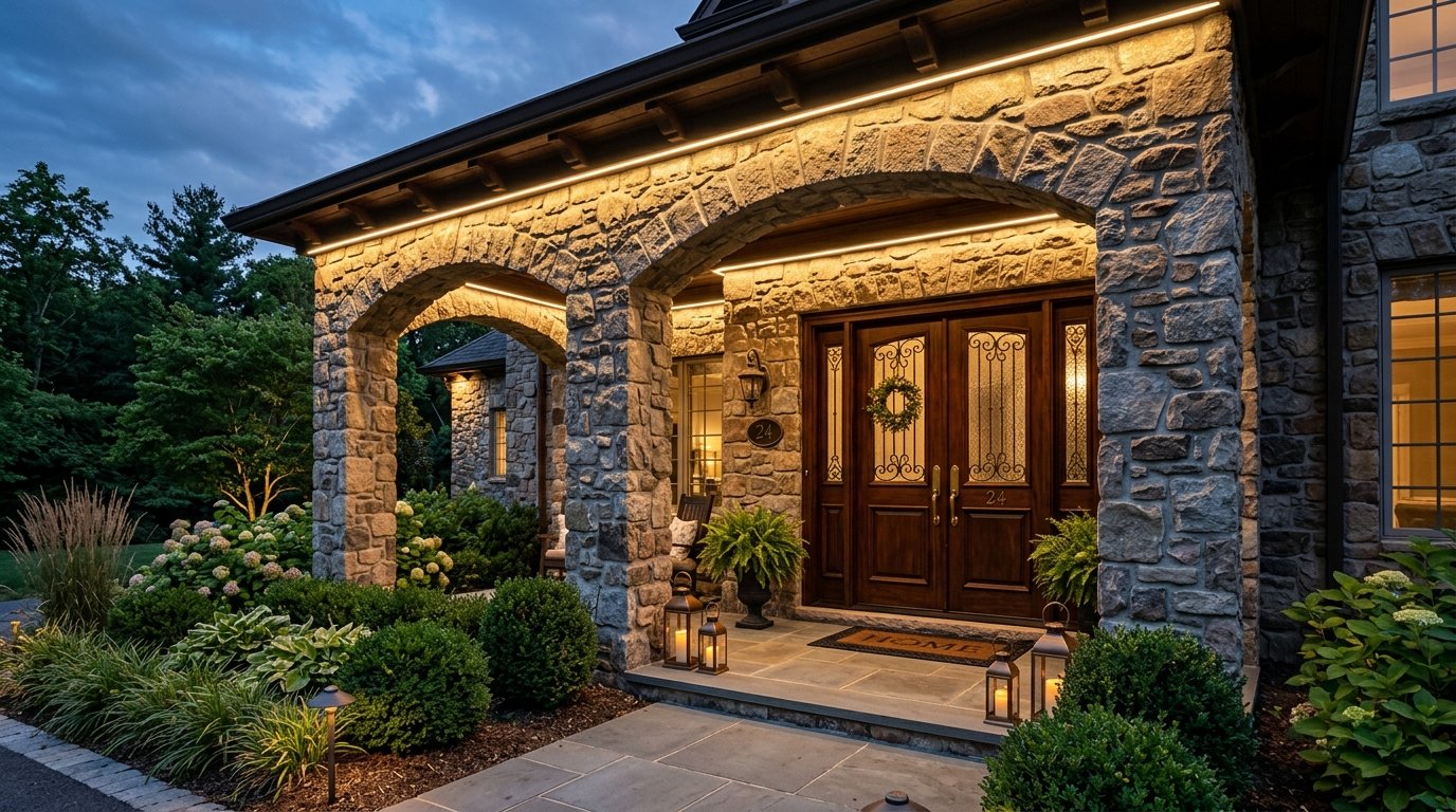 Stone Portico Entryway Lighting